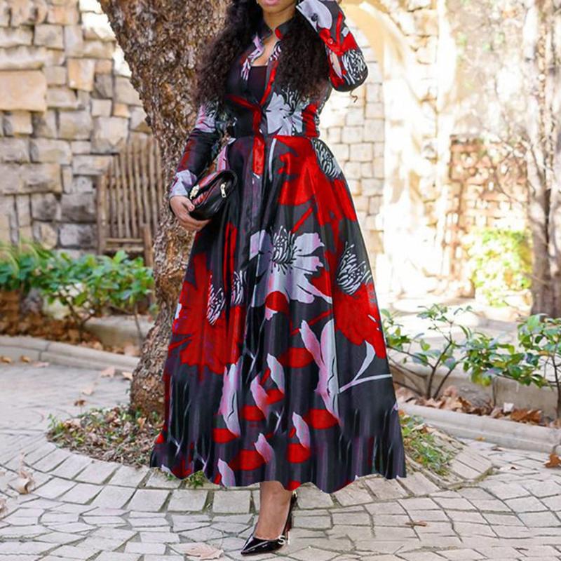 Purple/red/green/blue Sexy Vneck Floral Printed Bohemian Woman Dress Long Sleeve A-line Maxi Robe Boheme Chic Beach Frocks Casual Dresses