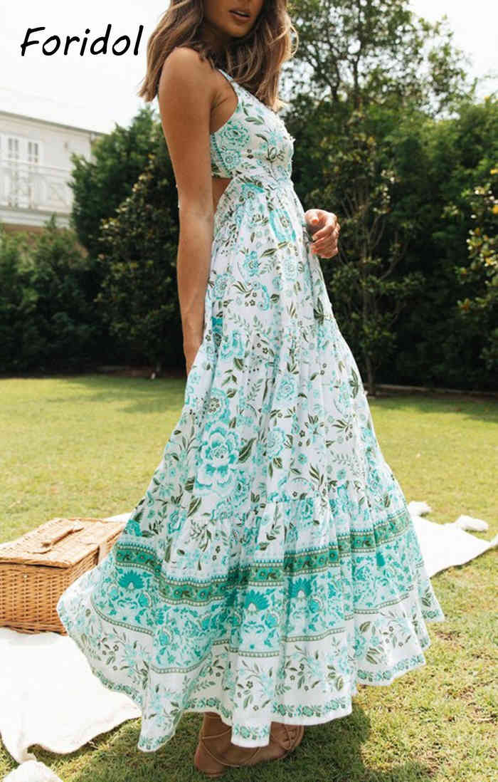 Foridol Elegant Backless Summer Dress Women Fashion Clothing Sleeveless Maxi Boho Beach Dress Lady Long Vestido Feminino 210415