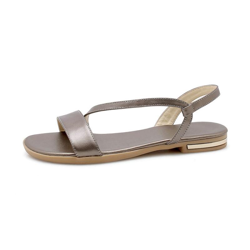 Summer Women Sandals Flat Heel Fashion PU Leather Round Toe Slingback Cross-strap Woman Shoes Size 34-43