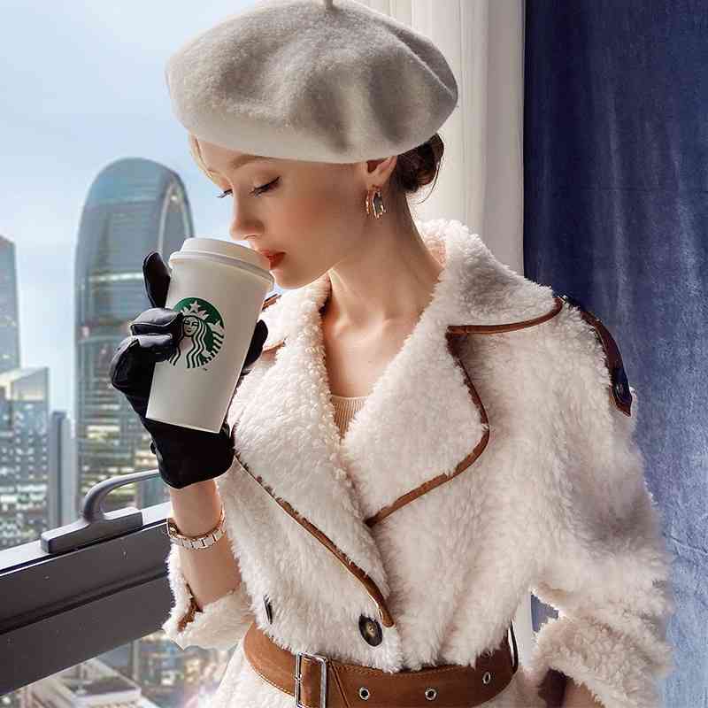 Dabuwawa Thick Real Wool Winter Women Fur Coat Warm Trendy Furry Female Coat Jacket Pocket Fur Outerwear Female DT1DFR012 210520