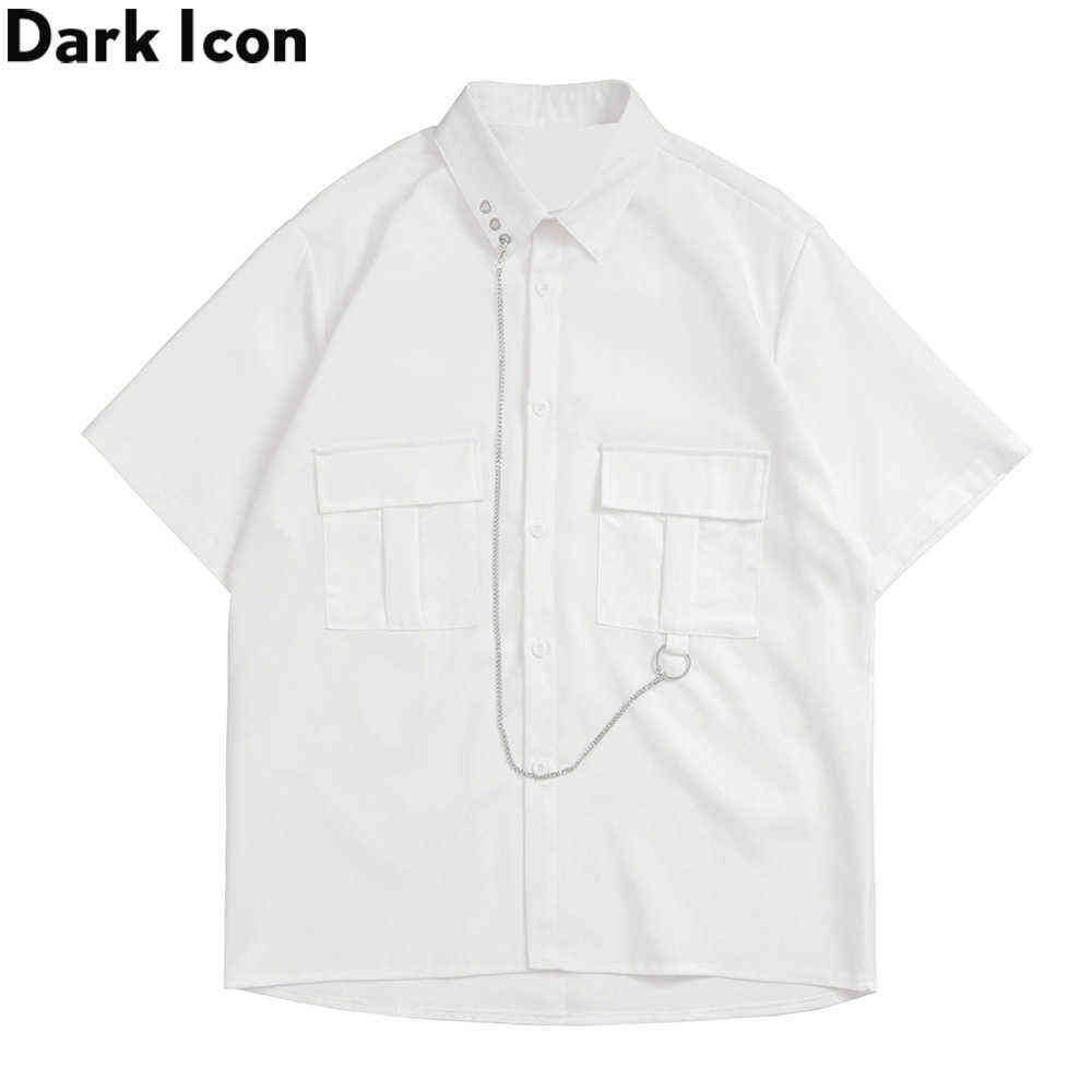 Front Pocket with Chain Cargo Shirts Men Turn-down Collar Bboy Men's Shirts White 210603
Front Pocket with Chain Cargo Shirts Men Turn-down Collar Bboy Men's Shirts White 210603