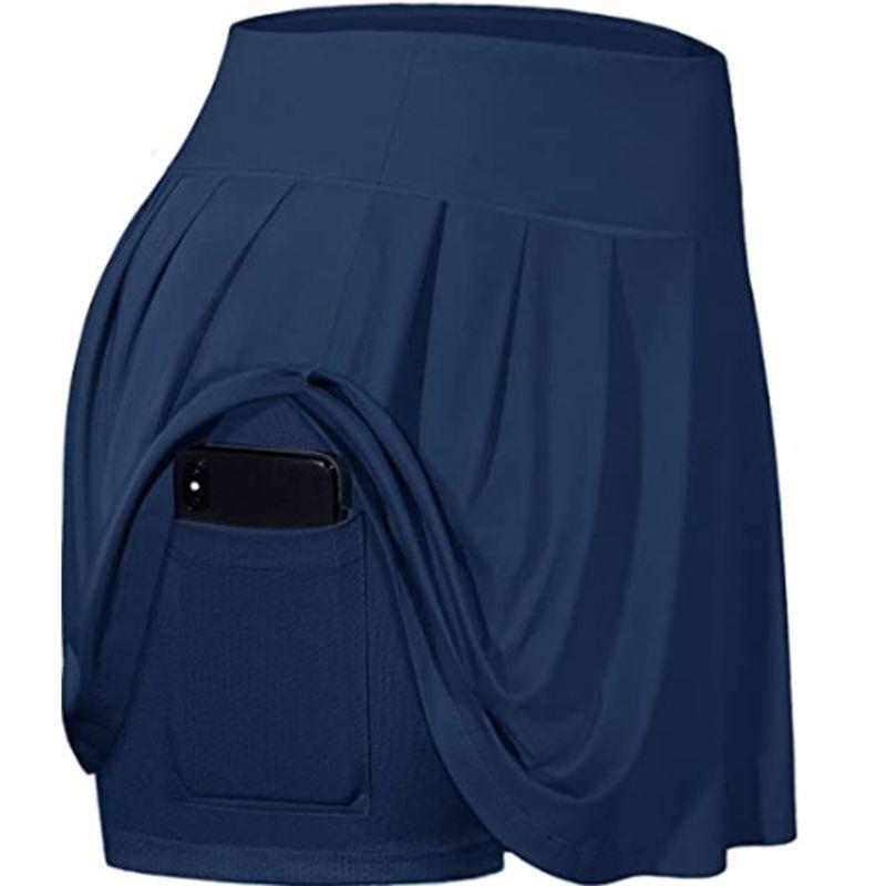 Women Sport Pleated Golf Skort High Waist 2-In-1 Tennis Skirt With Shorts Pocket X7YA Women's