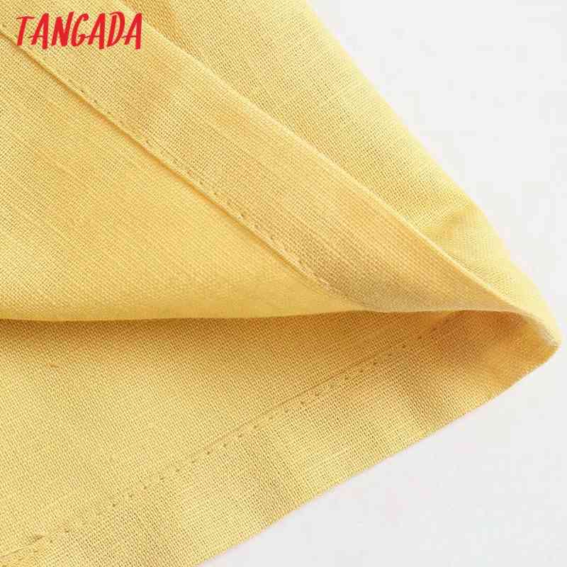 Summer Women Yellow Shirt Tunic Pocket Short Sleeve Ladies Mini Dress Vestidos 2R36 210416