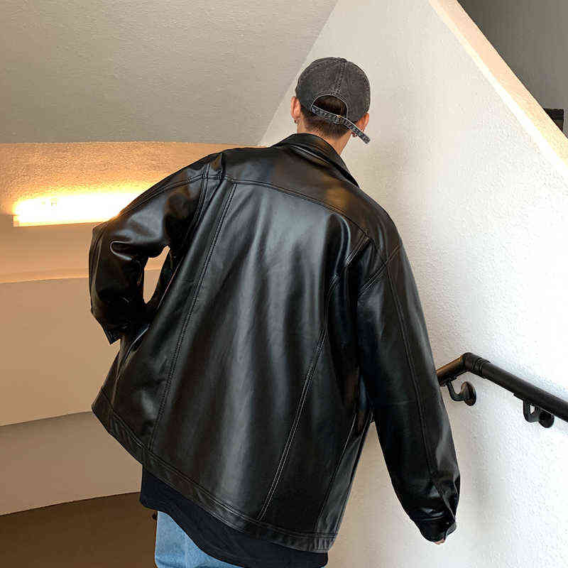 Spring Loose Soft Leather Jacket Single Breasted Men Casual Biker 211111