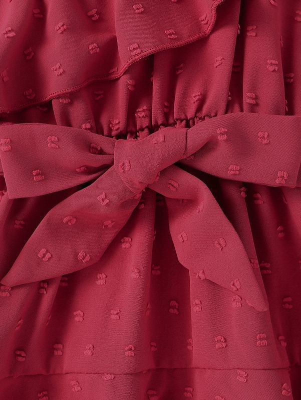 Toddler Girls Swiss Dot One Shoulder Ruffle Trim Belted Dress SHE