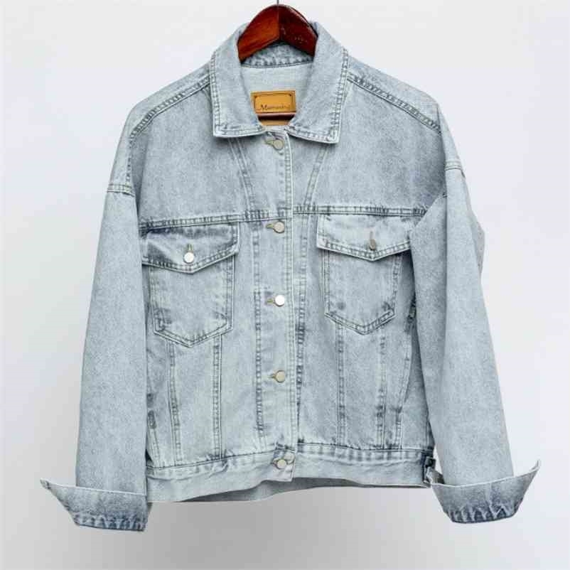 Vintage Women Jacket Autumn Winter Oversize Denim Jackets Washed Blue Jeans Coa…