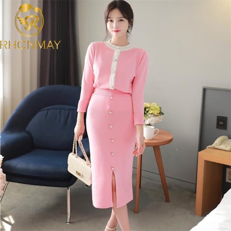 Korean Knitted 2 Piece Skirt Sets Outfits Women O-neck Tops + Buttons Splitting Pencil Suits Elegant Office 2 Pcs Set 210520, Pink
Korean Knitted 2 Piece Skirt Sets Outfits Women O-neck Tops + Buttons Splitting Pencil Suits Elegant Office 2 Pcs Set 210520, Pink
