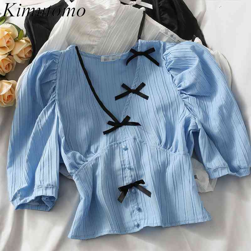 Kimutomo French Bow Blouse Women V-neck Short Sleeve Slim Waist Korean Fashion Summer All-matching Shirt Thin 210521, White
Kimutomo French Bow Blouse Women V-neck Short Sleeve Slim Waist Korean Fashion Summer All-matching Shirt Thin 210521, White
