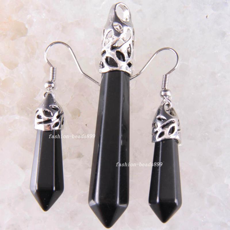 Earrings & Necklace Black Onyx Set Hexagonal Column Bead Natural Stone Pendant Jewelry For Women Men Gift K1674, Silver
Earrings & Necklace Black Onyx Set Hexagonal Column Bead Natural Stone Pendant Jewelry For Women Men Gift K1674, Silver