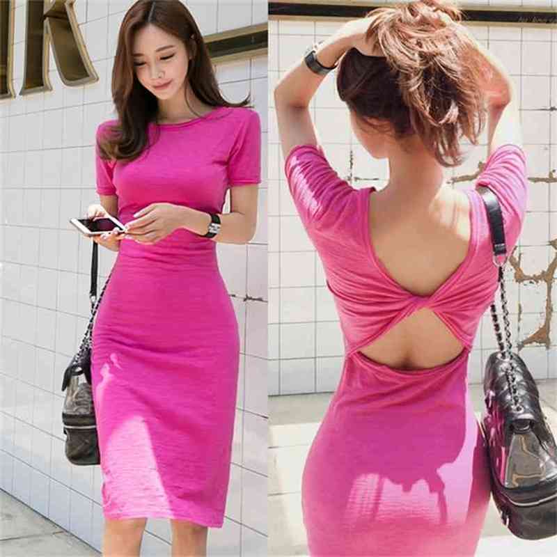 Long T-shirt Dresses Women Summer Sexy Backless Casual O-Neck Short Sleeve casual slim Korea Dress 210519, Rose
Long T-shirt Dresses Women Summer Sexy Backless Casual O-Neck Short Sleeve casual slim Korea Dress 210519, Rose