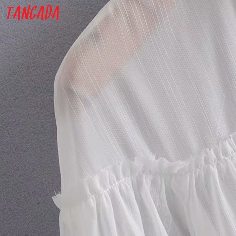 Women White Transparent Blouse Fashion Long Sleeve Shirts Female Chic Tops 5D50 210416