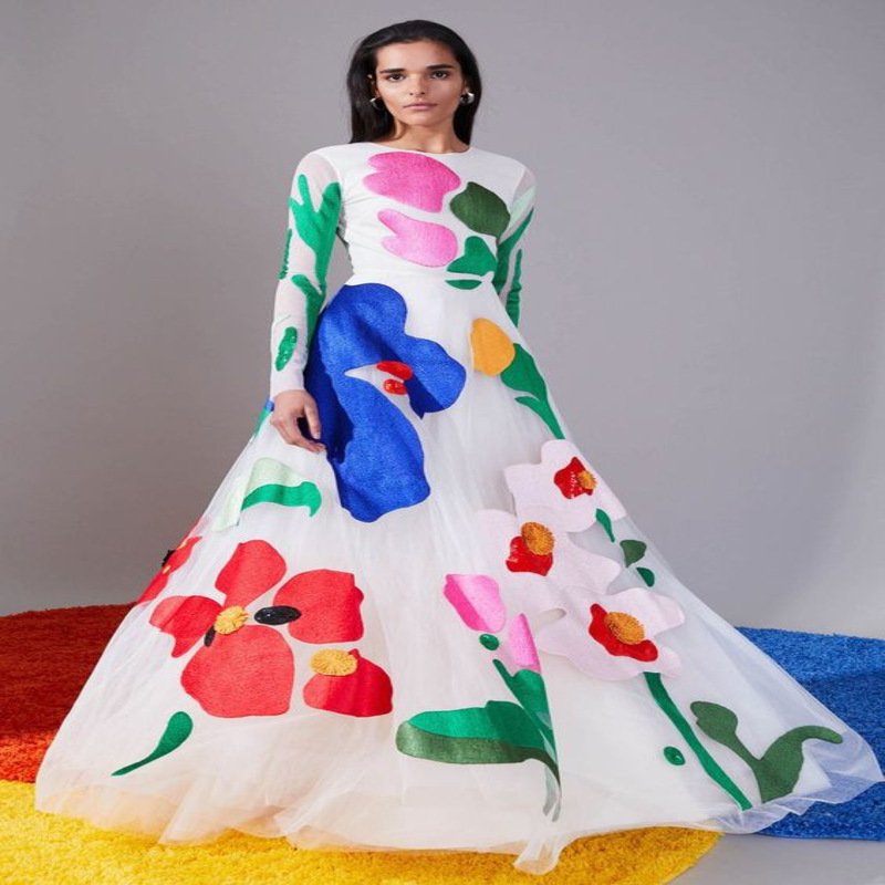 Women Dress Chiffon Printed Maxi es Temperament Fairy Ladies es Long Sleeve High Waisted Vintage 210513