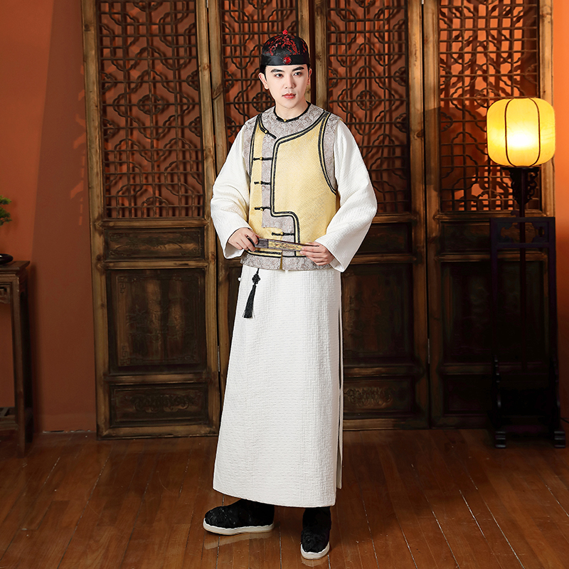 Retro ethnic clothing for men Qing Dynasty prince gown Chinese Ancient Costume folk Robe TV Film performance stage wear Asian tang suit