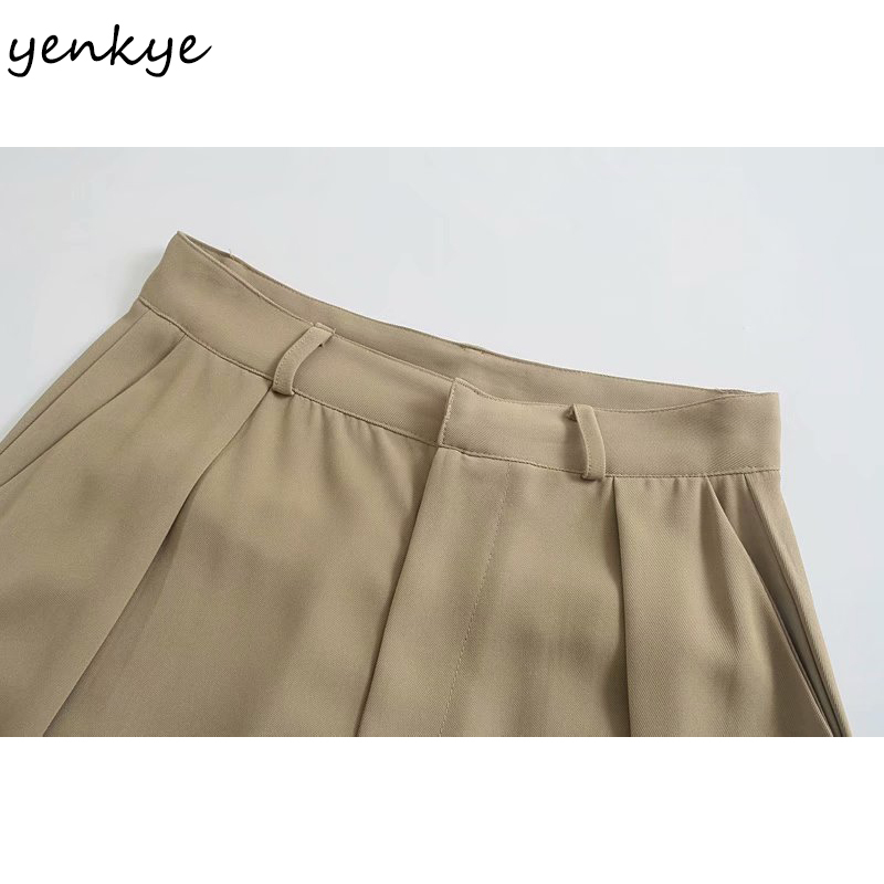 Spring Women Casual Wide Leg Pants Female Solid Color High Waist Flowy Elegant Office Trousers pantalon pour femme 210430