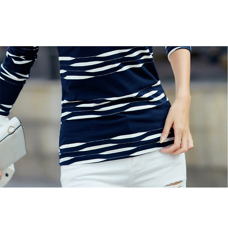 T Shirt Women Long Sleeve Tshirt Woman Camisetas Mujer Striped Womens Tops Casual T-Shirts Plus Size Blue Tee Shirt Femme 210406
