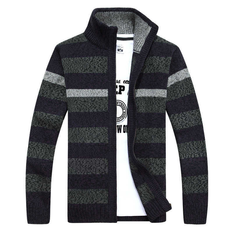 MANTLCONX Sweater Men Autumn Winter SweaterCoats Male Thick Warm Sweater Mens Striped Sweater Casual Zipper Knitwear Man 210818