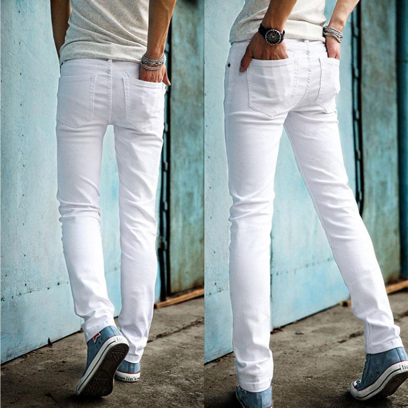 Trendy 2021 Spring Summer Cowboy Men's White Feet Jeans Korean Style Slim Casual Teenagers Pencil Pants Men