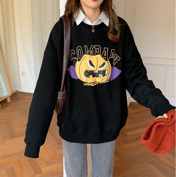 2 colors autumn winter korean style o neck Women Sweatshirts Long Sleeve cartoon thick Sweatshirt Womens pullovers (X1666) 210423