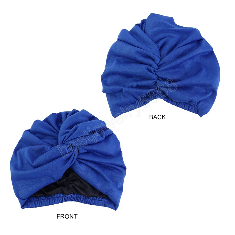 Women Satin Linning Turban Twist Head Wrap Soild Color Hat Headband Turban Muslim Cap Headscarf Inner Hijab India Hats