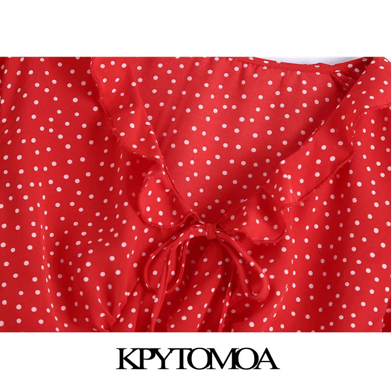 Women Fashion With Bow Tie Polka Dot Cropped Blouses Long Sleeve Ruffled Female Shirts Blusas Chic Tops 210420