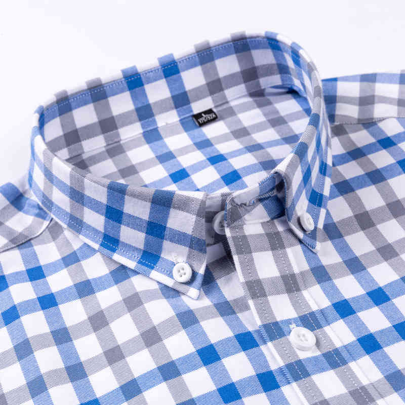 Men's Brushed Cotton Plaid Checkered Shirt Single Patch Pocket Standard-fit Long Sleeve Thick Casual Button-down Gingham Shirts 210410