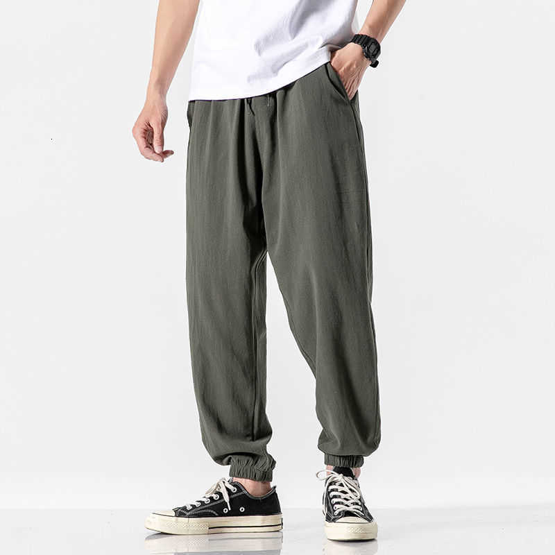 

MrGB Cotton Linen Man's Joggers Men Solid Color Casual Harem Pants Baggy Male Solid Color Pants Men Clothing 210616, Green