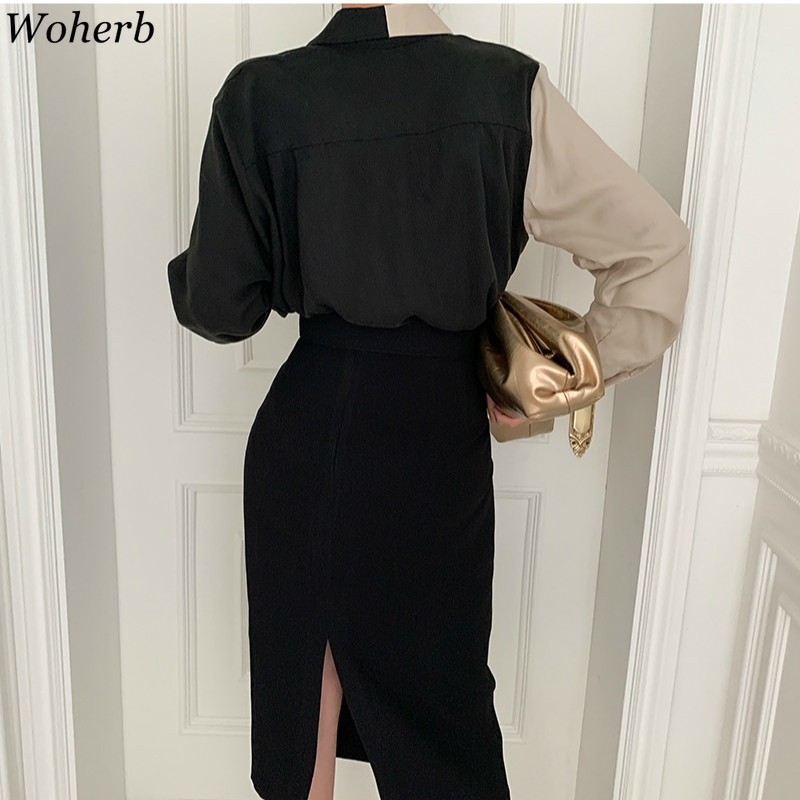 Vintage Women Blouses Turn-down Collar Contrast Color Shirts Tops Loose Casual Single Breasted Blouse Blusas Femme 4H247 210519