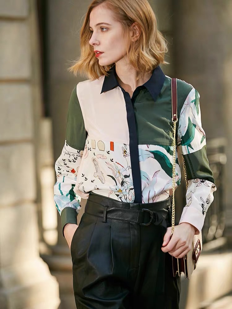 casual Blouse Women Fashion Print Loose Casual Blouses Vintage Long Sleeve Bow Collar Female Shirts Blusas Chic Tops 210421