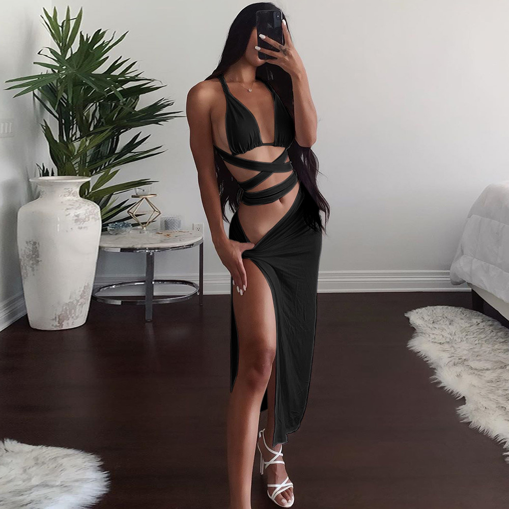 Summer Women White Hollow Out Sleeveless Maxi Dress Sexy Spaghetti Strap Fashion Club Evening Runway Party 210423