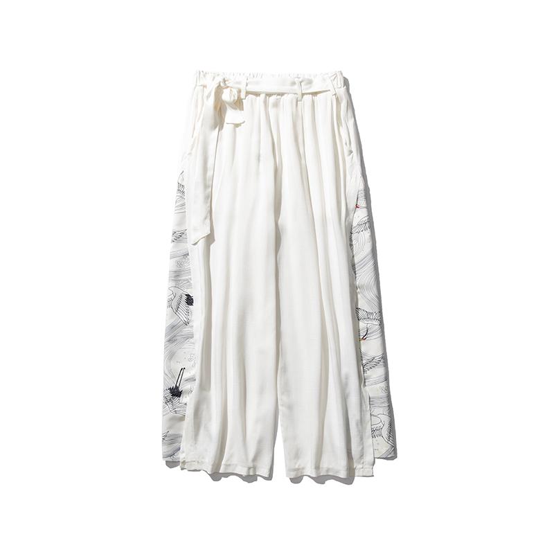 Retro Chinese Men's Casual Long Pants Wide Leg Spring Summer Ice Silk Trousers L3