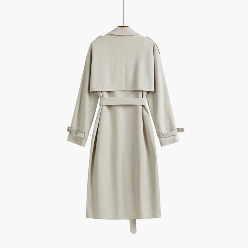 Double Breasted Trench Coat Women Office Lady Notched Collar Full Sleeve Overcoat With Belt Elegant Long Chic Outerwear 4091428 210820
