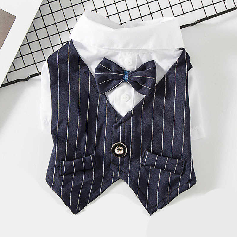 Gentleman Wedding Suit Formal Shirt Bowtie Tuxedo Dog Apparel Pet Halloween Christmas Costume Striped Dogs Clothes with Tie for Birthday Party Wine re