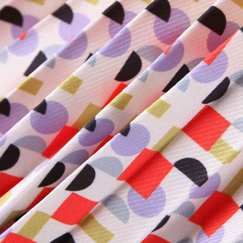 Women Fashion Geometric Print Pleated Skirts High Waist Stylish Long Side Zipper Ladies A Line Midi 210515