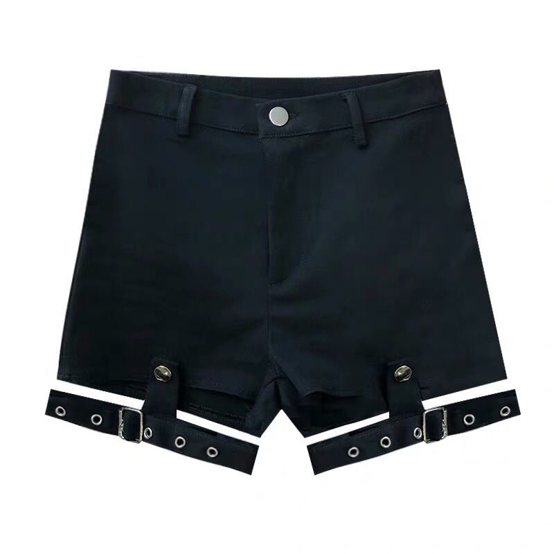 Shorts Sexy short Jeans Women Casual denim booty shorts Hollow Out Bandage Punk High Waist Slim Black denim shorts Women 210611