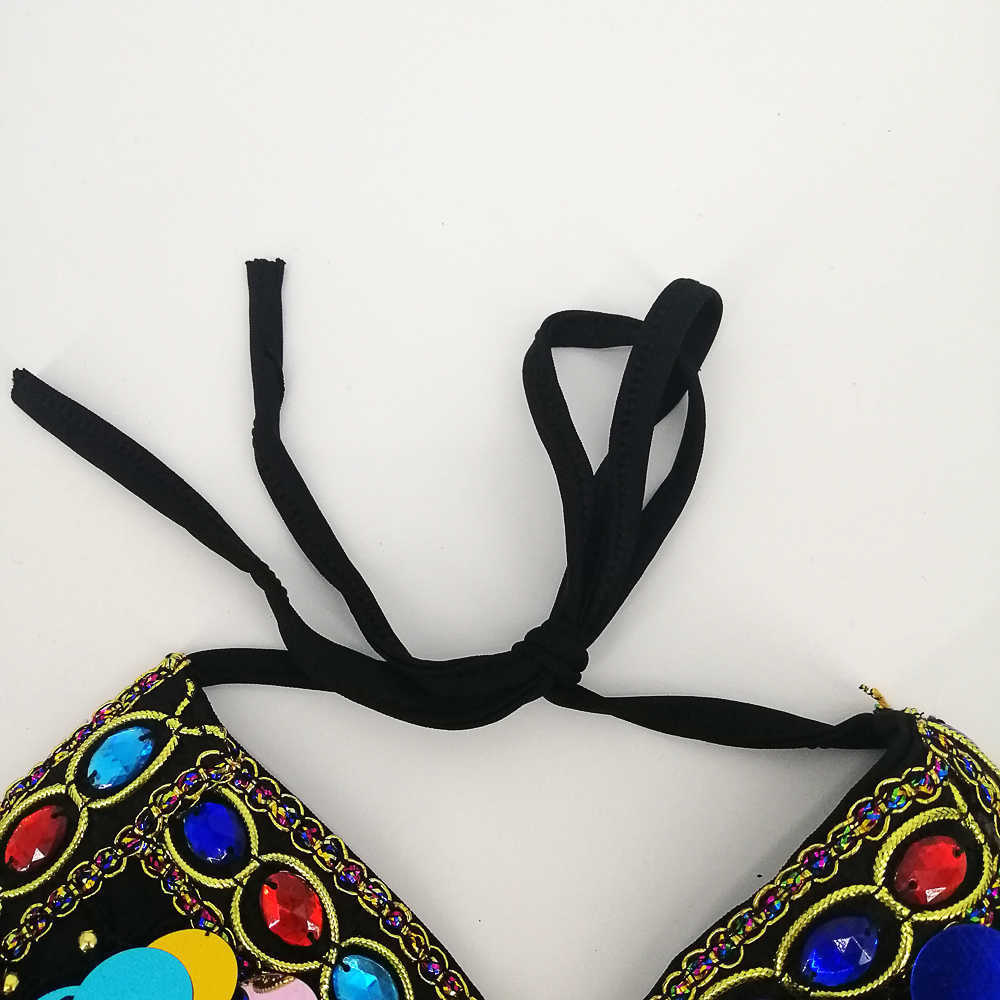Boho Rainbow Sequin Mermaid Harness Crop Top - Festival Fashion, Lace-Up Chiffon Bralette With Tassels And Beads