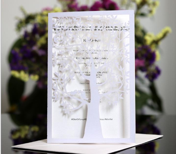 2021 Fancy Gold Love Tree Laser Cut Wedding Invitations - Elegant Laser Cut Invite -20+ Colors Available