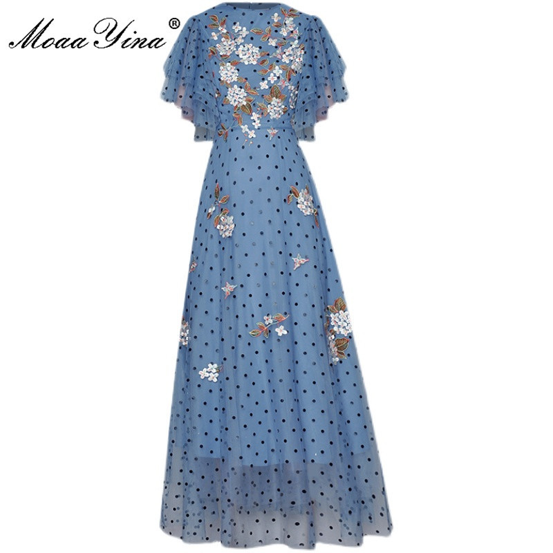 Fashion Runway Summer Elegant Mesh Dress Women Blue Butterfly Sleeve polka dot Embroidery Vintage Party Long 210524
Fashion Runway Summer Elegant Mesh Dress Women Blue Butterfly Sleeve polka dot Embroidery Vintage Party Long 210524