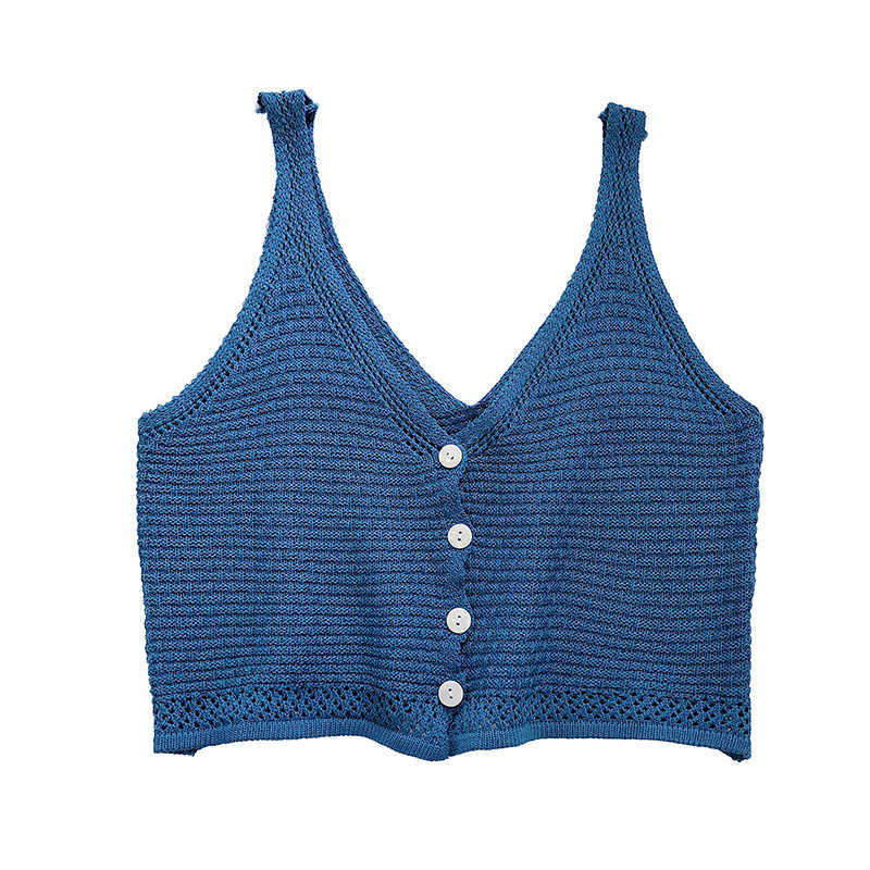 LY VAREY LIN Summer Japanese Style Casual V-neck Single Breasted Sleeveless Knitted Crop Tops Women Strap Tank 210526