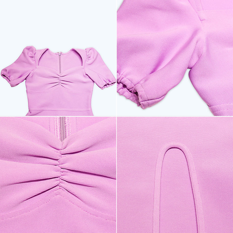 Free Women's Purple Bandage Dress Sexy V-neck Short Sleeve Bodycon Split Midi Celebrity Club Party 210524