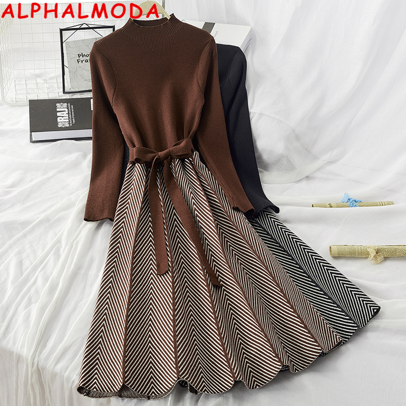ALPHALMODA High Collar A-line Knit Dress Womens 2021 New Thickened Arrow Striped Women Elegant Sashes Knitted Dress, Beige
ALPHALMODA High Collar A-line Knit Dress Womens 2021 New Thickened Arrow Striped Women Elegant Sashes Knitted Dress, Beige