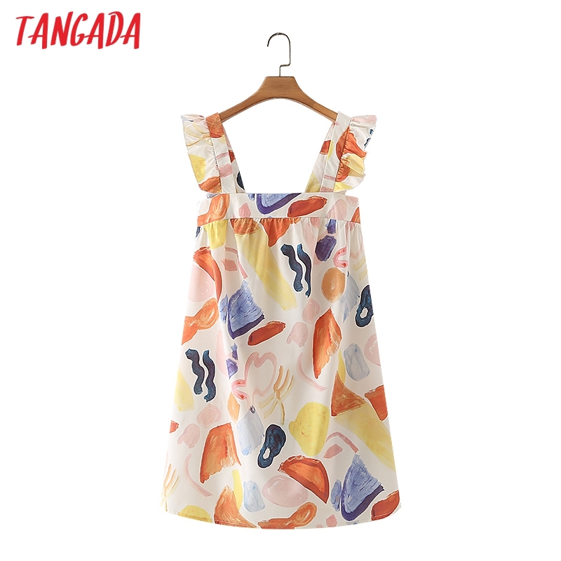 Summer Women Flowers Print Ruffles Sleeveless Ladies Mini Dress Vestidos 5X49 210416