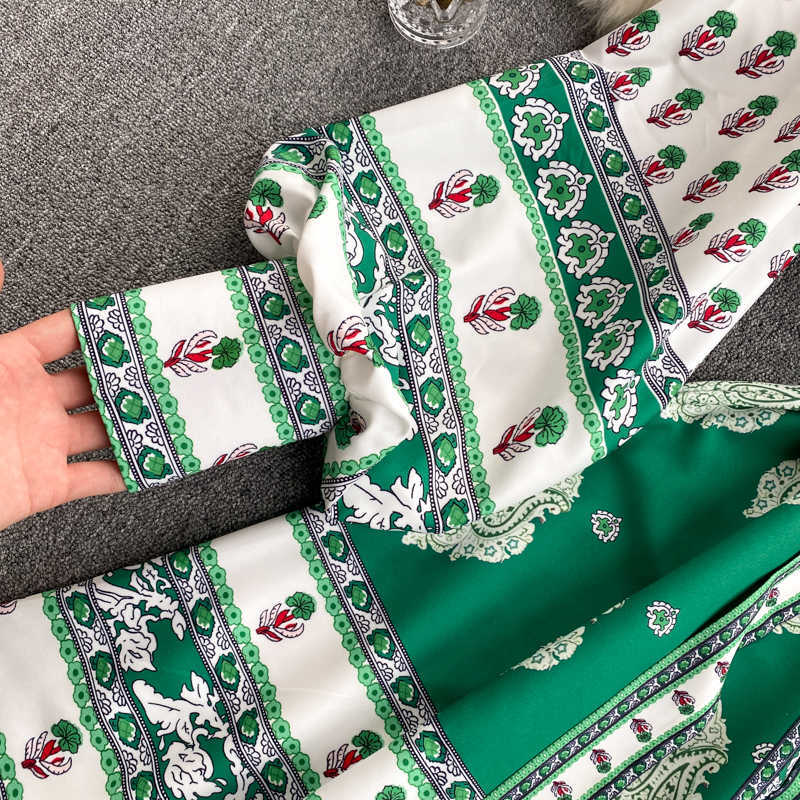 Women Fashion Chic Vintage Print Round-neck Long Sleeve High Waist Thin Feminine A-line Dress Elegant Clothes Vestidos R915 210527