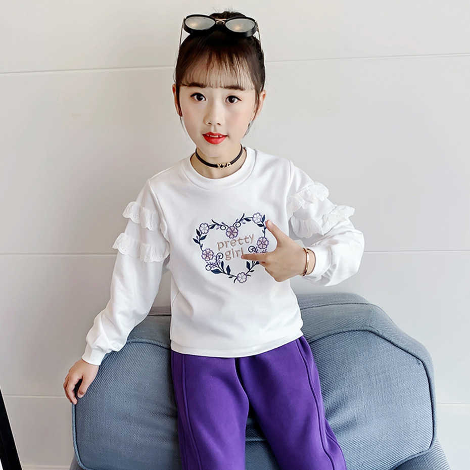 Girls Sweatshirts Lace Flral Children's Clothing Letter Pattern Baby Hoodies Clothes for Kids 210527