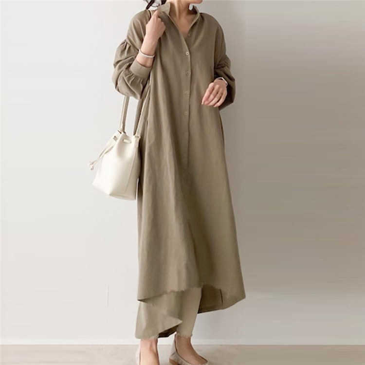 Loose Solid Simple Long Single Breasted Stand Full Shirt Dress for Women 210615, Khaki
Loose Solid Simple Long Single Breasted Stand Full Shirt Dress for Women 210615, Khaki