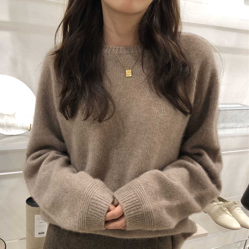 Autumn Winter Cashmere Sweater Women Fashion Round Neck Loose 100% Wool Batwing Sleeve Plus Size Pullover 211011Z