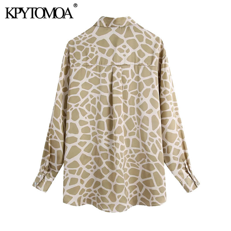 Women Fashion Loose Fitting Animal Print Soft Touch Blouses Long Sleeve Button-up Female Shirts Chic Tops 210420