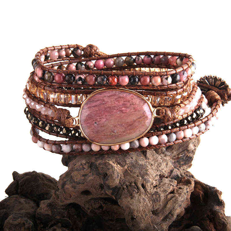 RH Fashion Boho Beaded Bracelet Handmade Mixed Natural Stones & Crystal Stone Charm 5 Strands Wrap Bracelets Gift Drop 220117