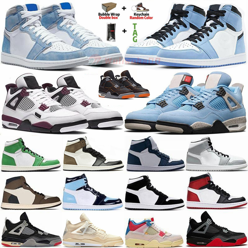 With Box Jumpman 1 Basketball Shoes University Blue Travis Scotts Hyper Royal 1s Mens Sneakers 4 4s Sail Bred Taupe Haze Womens Trainers, 46