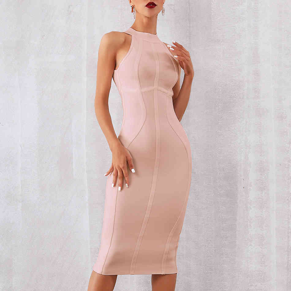 Seamyla Sexy Women White Tank Bandage Dress New Arrivals Midi Bodycon Casual Sleeveless Evening Runway Club Wear Party Dresses 210409
