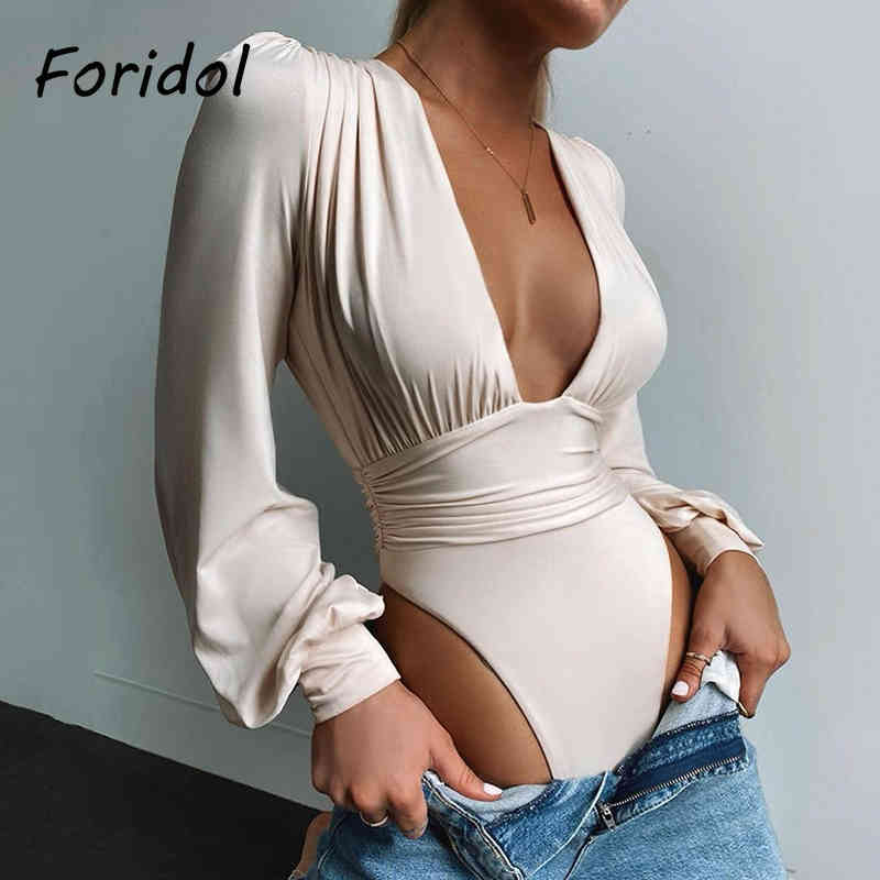 Long Puff Sleeve Bodysuits Women Spring Autumn One Piece Elegant Bodysuits Overalls Black Bodysuit Romper New 210415